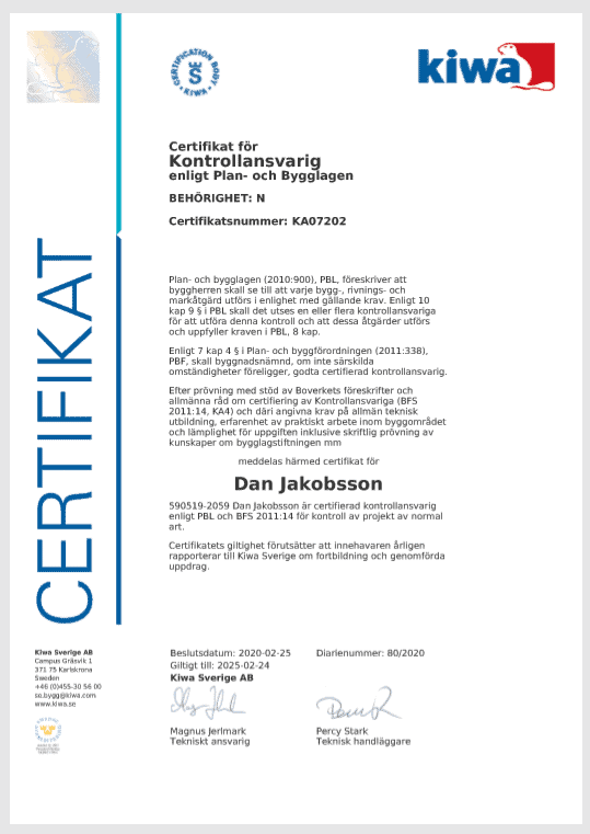 Referensjobb "Certifikat" utfört av Jakobsson Konsult AB