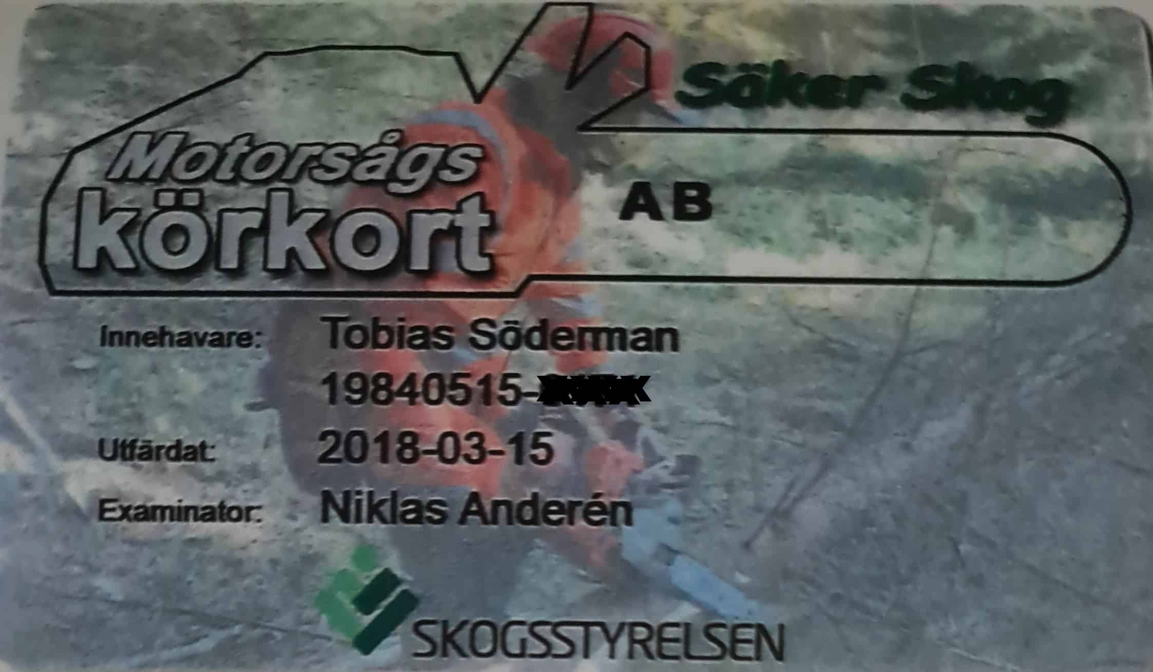Referensjobb "Motorsågskörkort" utfört av Söderfalks Mark och Anläggning AB
