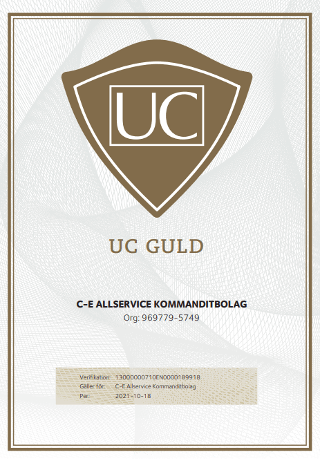 Referensjobb "UC Guld" utfört av C-E Allservice Kommanditbolag