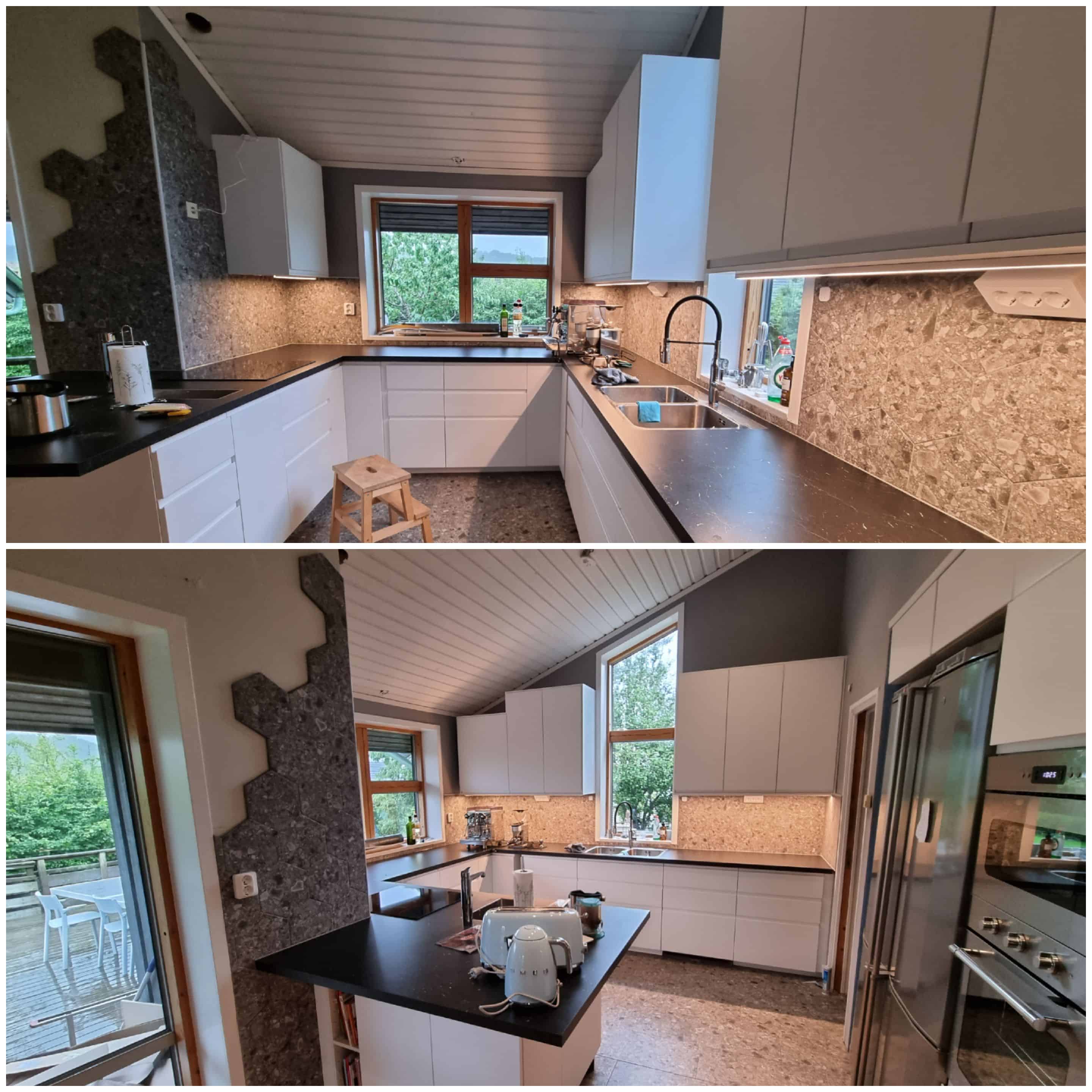 Referensjobb "Före och efter bild köksrenovering," utfört av SIS Bygg Service