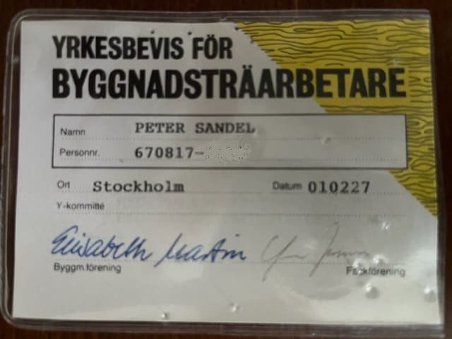 Referensjobb "Certifikat - Byggnadsträarbetare" utfört av PJ Sandel Bygg & Plattsättning AB