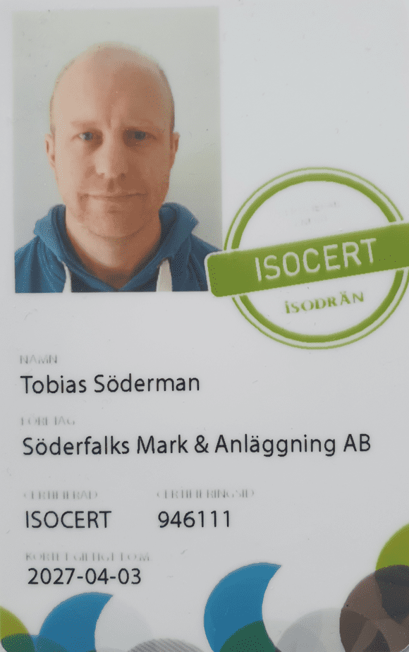 Referensjobb "Certifikat ISOCERT" utfört av Söderfalks Mark och Anläggning AB