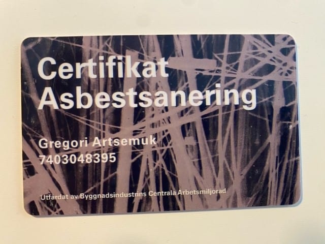 Referensjobb "Certifikat Asbestsanering" utfört av GABE Byggentreprenad
