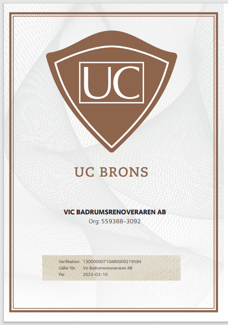 Referensjobb "UC Brons" utfört av Vic Badrumsrenoveraren AB