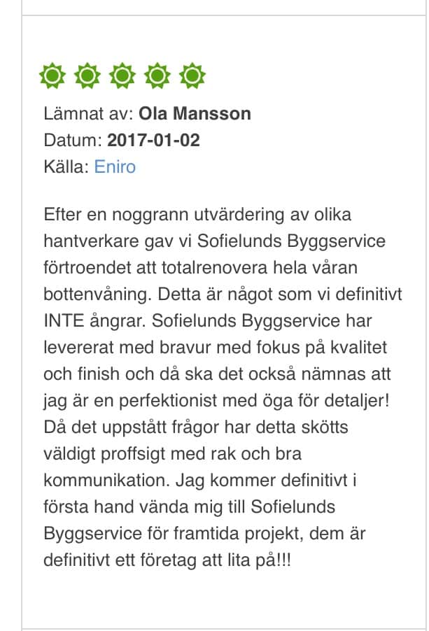 Referensjobb "Bara" utfört av Sofielunds Byggservice AB
