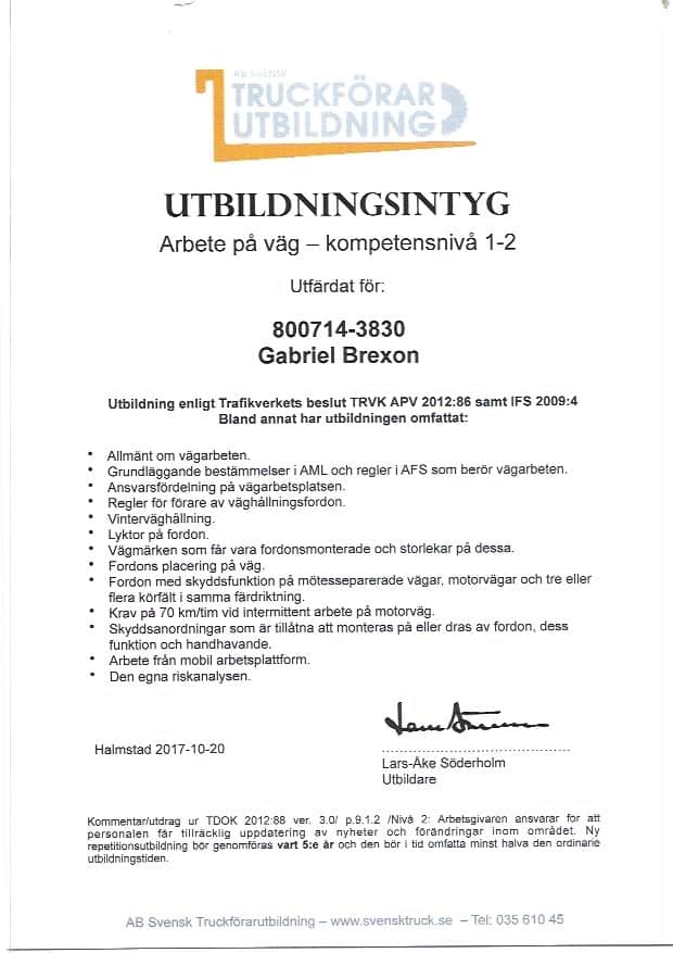 Referensjobb "Certifikat" utfört av Ekeby Grävning AB